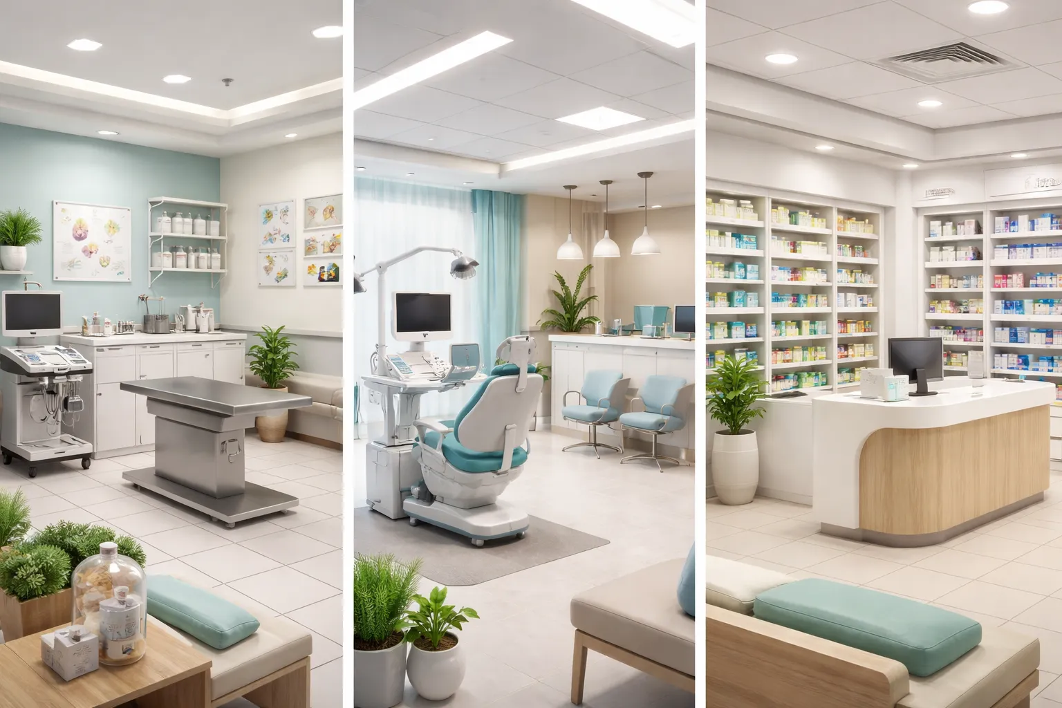Aménagement des espaces de santé : découvrez les spécificités pour cliniques vétérinaires, cabinets dentaires et pharmacies.